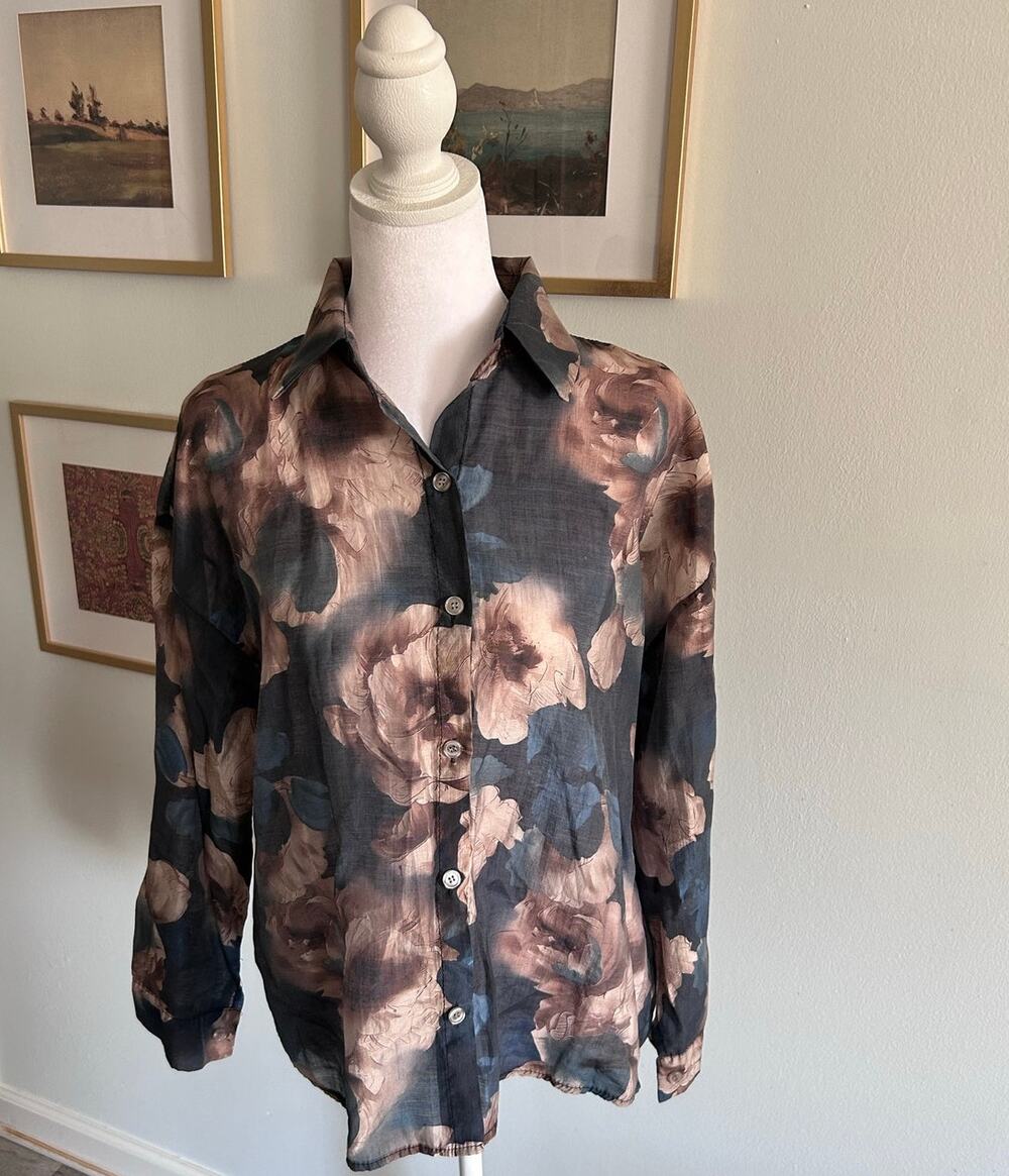 Charlotte F. Made in Italy Tencel Blouse Tunic Top L Oversized